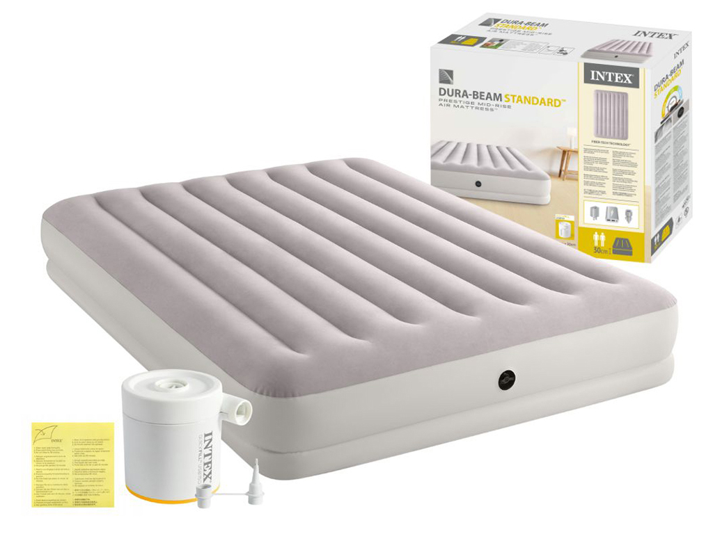 Надувний матрац Intex 64179, USB 5В, 2A, зовнішній насос, 203×152×30см, колір сірий