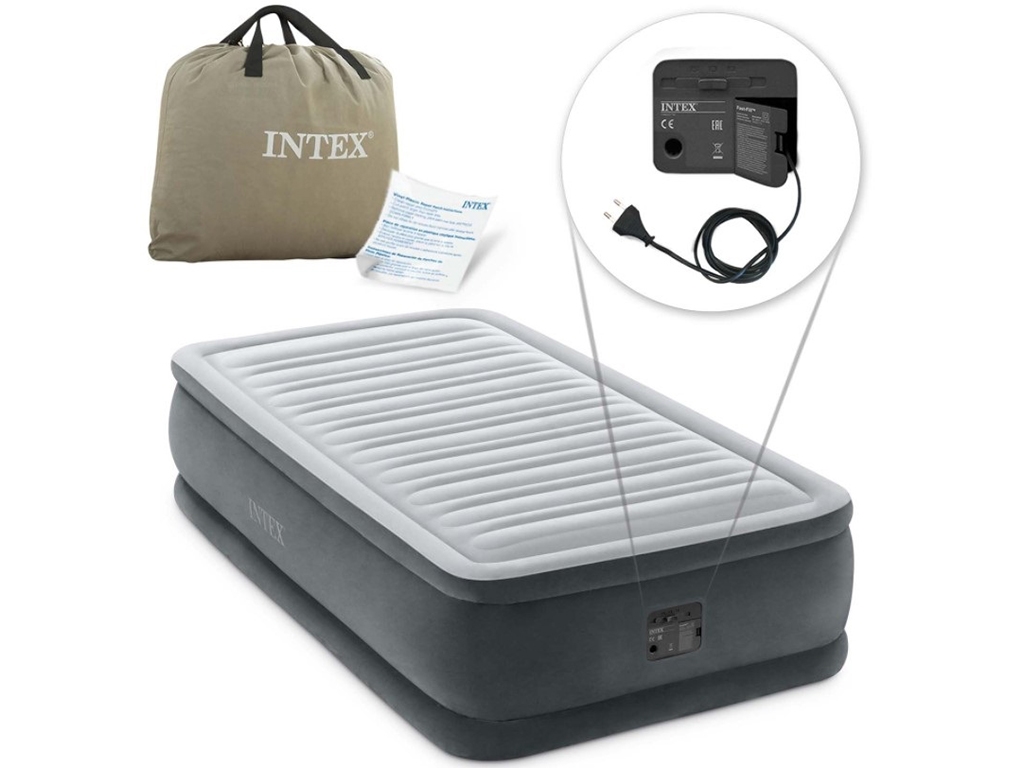 Надувная кровать Intex 64412, Dura-Beam deluxe, встроенный электронасос, 191×99×46см, цвет серый