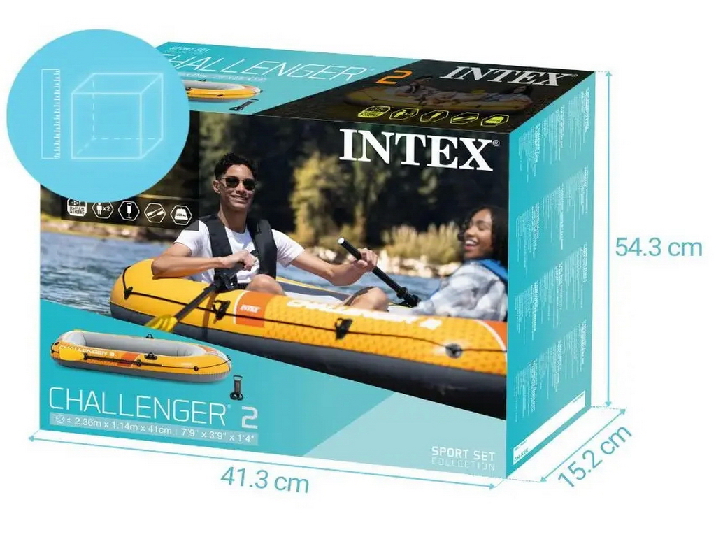 Лодка надувная двухместная 236x114x41 см, весла и насос в комплекте, 66312, Intex