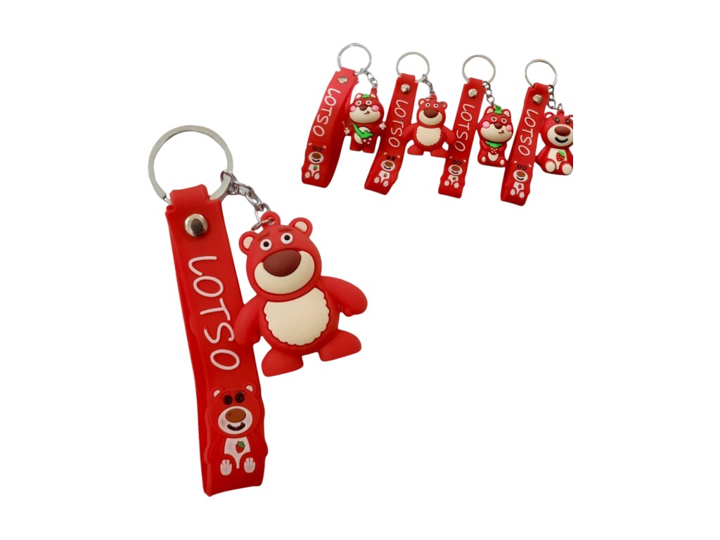 Брелок гумовий Червоний ведмедик зі стрічкою Lotso, 4 види (ціна за 1шт)
