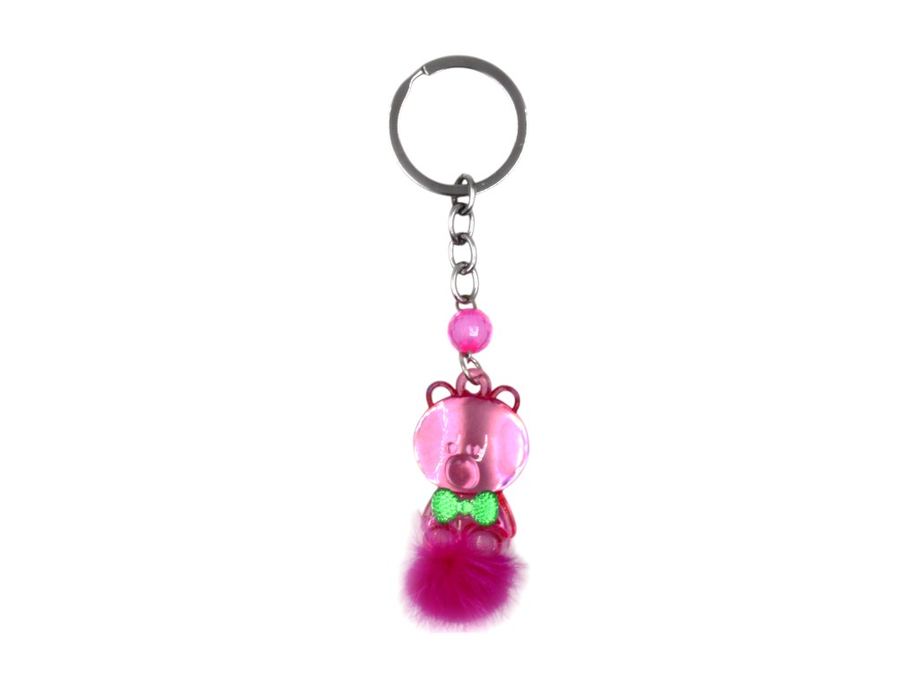 Брелок пластиковий Ведмедик з хутряним помпоном, мікс видів (ціна за 1шт)