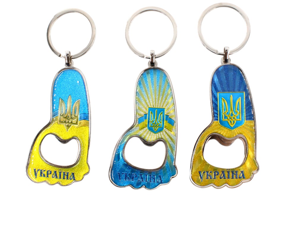 Брелок-відкривачка стопа металева Україна, мікс дизайнів (ціна за 1шт)
