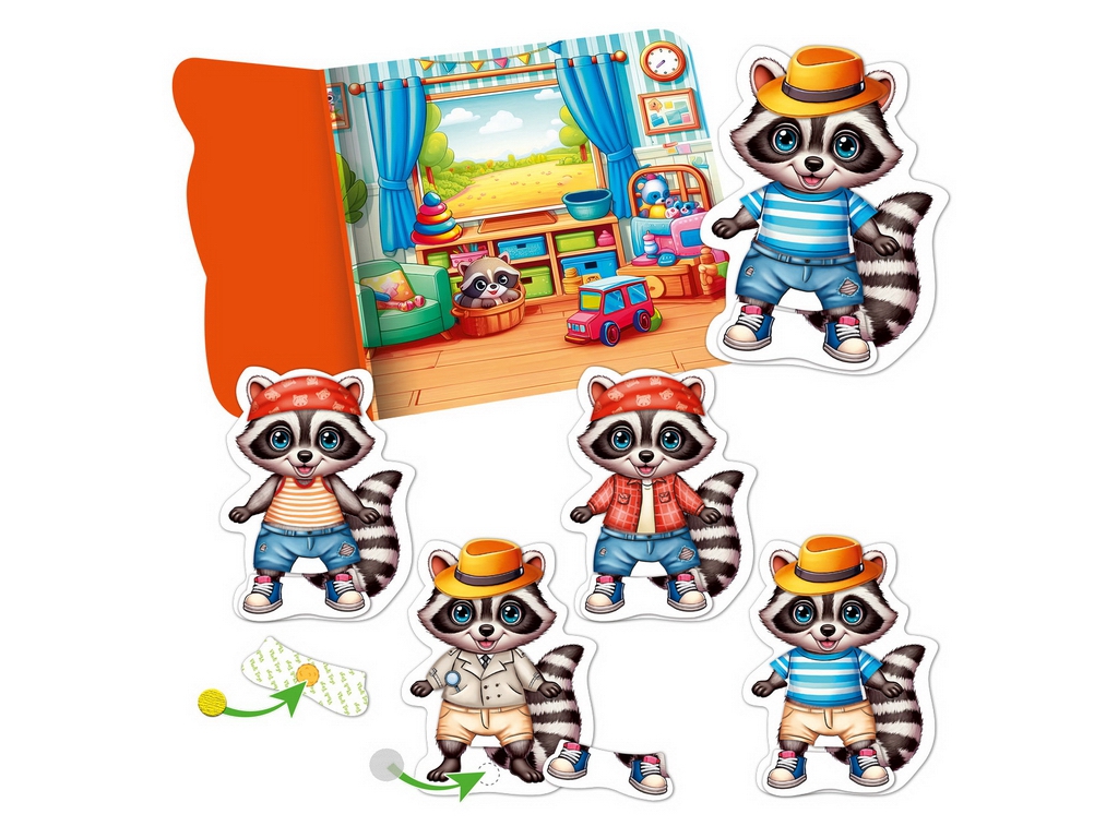 Гра з липучками Енотик, Vladi Toys, набір одягу та фон для перевдягання
