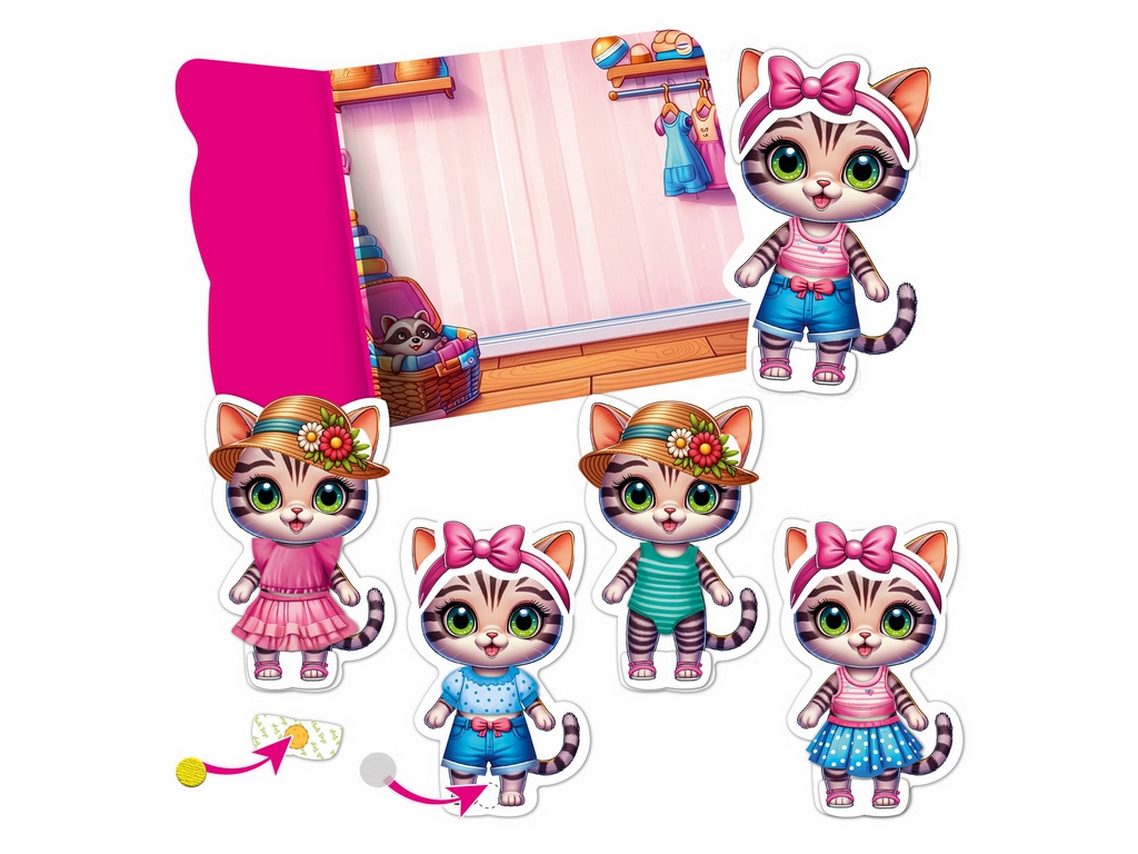 Гра з липучками Кошеня, Vladi Toys, набір одягу та фон для перевдягання