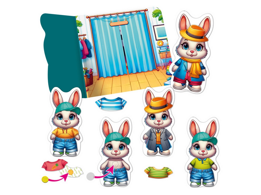 Гра з липучками Зайчик, Vladi Toys, набір одягу і фон для перевдягання