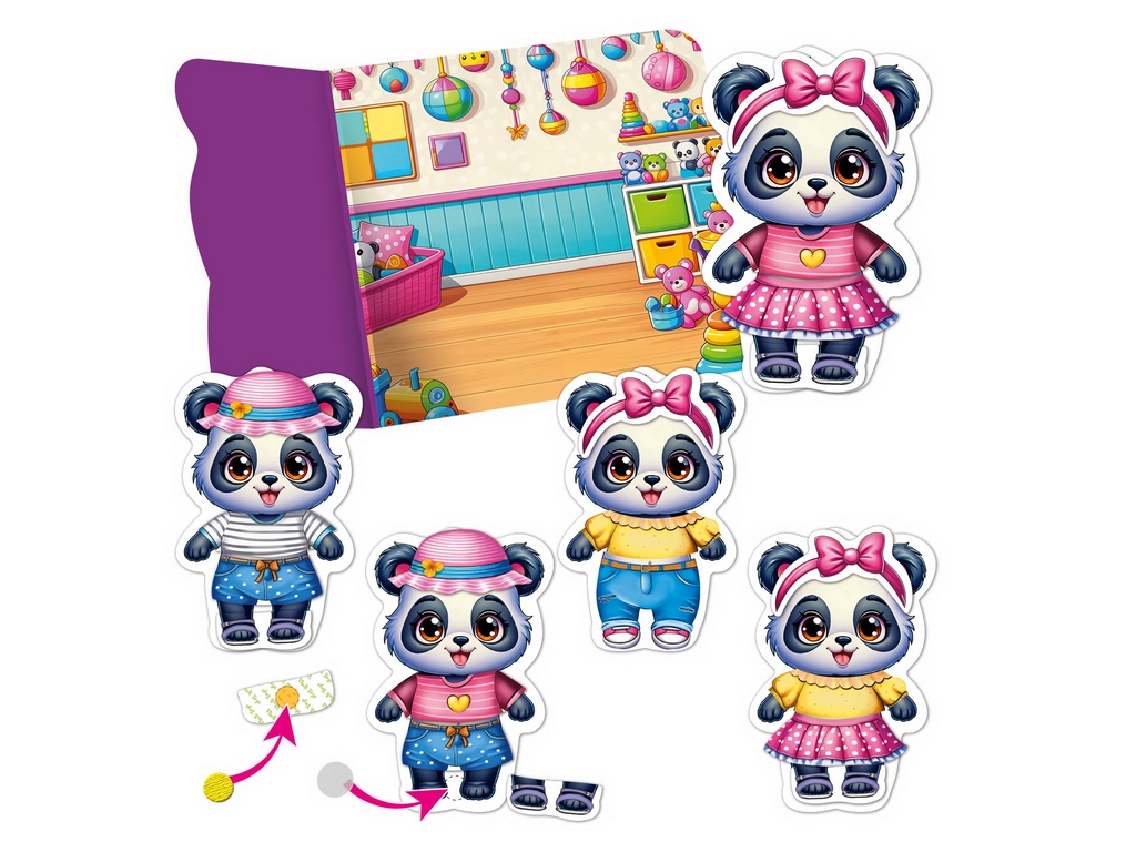 Гра з липучками Пандочка, Vladi Toys, набір одягу та фон для перевдягання