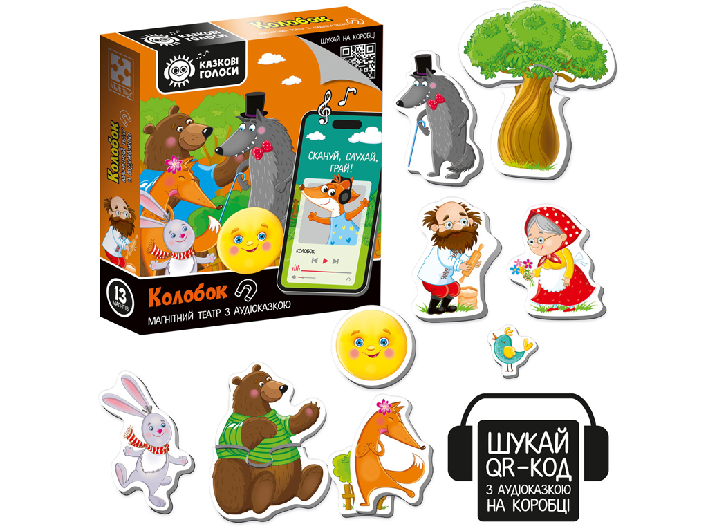 Гра, магнітний театр з аудіоказкою Казкові голоси Колобок, Vladi Toys VT3206-38