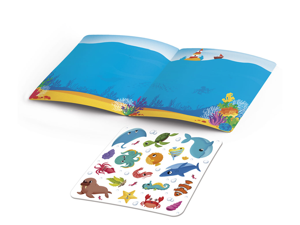 Книжка з мʼякими наліпками "Морські мешканці", наліпки 17+, 3+, Vladi Toys
