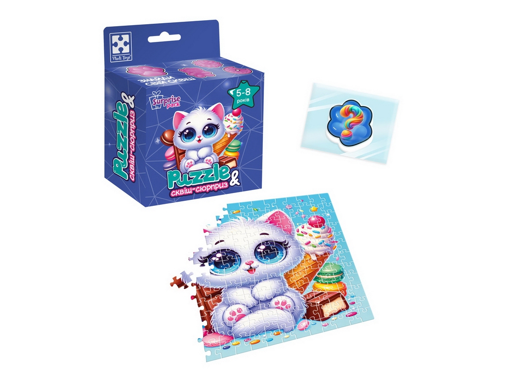 Гра розвиваюча пазли та сквіш-сюрприз Білий котик, Vladi Toys VT8030-03