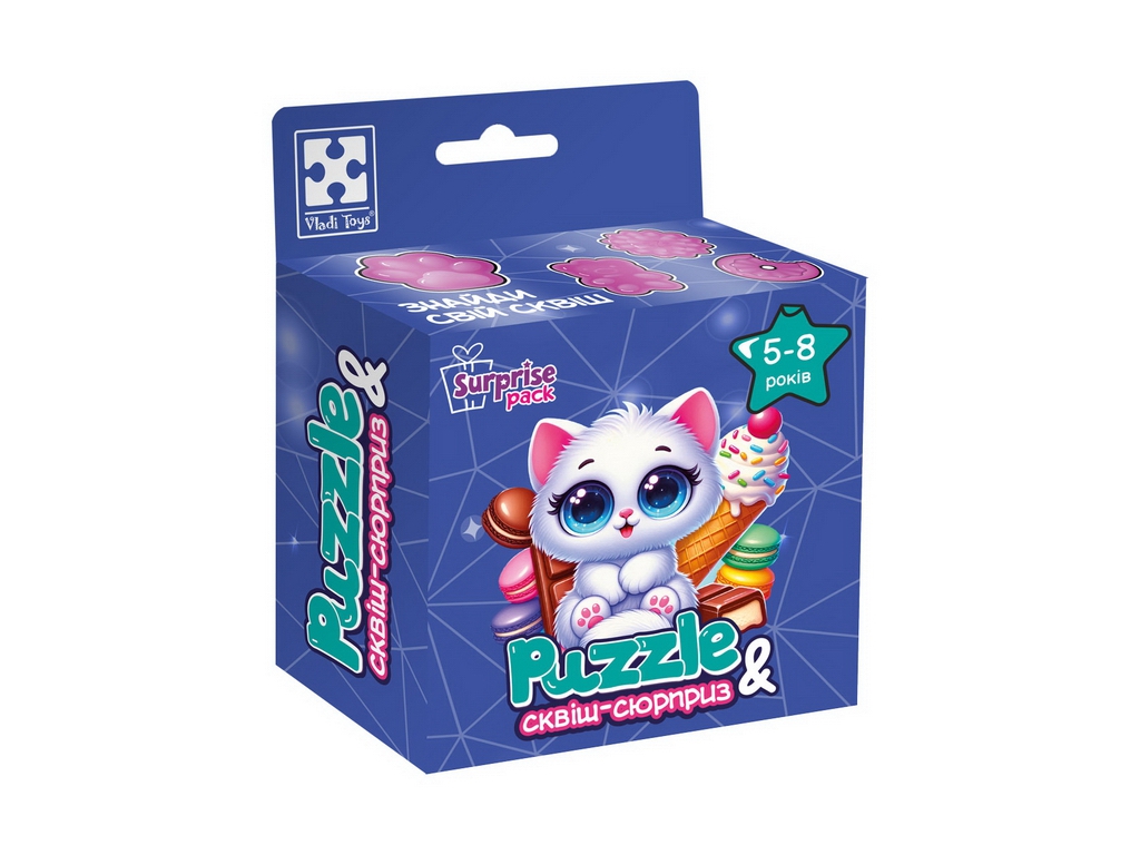 Гра розвиваюча пазли та сквіш-сюрприз Білий котик, Vladi Toys VT8030-03
