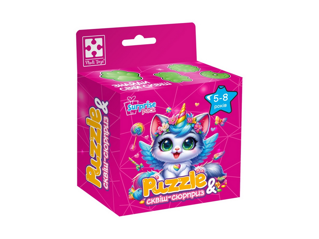 Гра розвиваюча пазли та сквіш-сюрприз Котик одноріжка, Vladi Toys VT8030-07