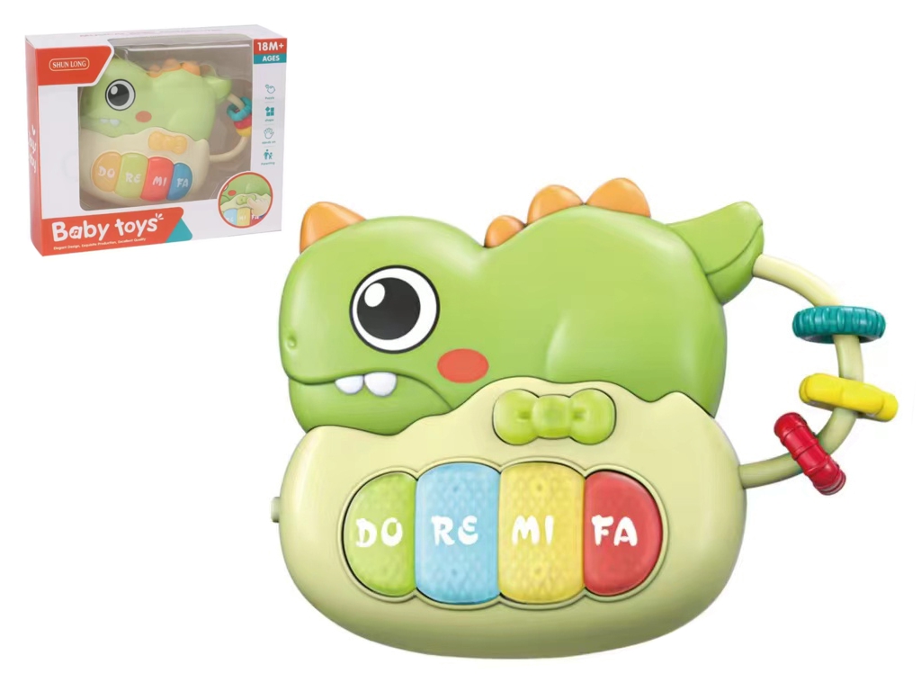 Музыкальное пианино динозавр свет звук Baby Toys, 15 см, светящийся и звучащий