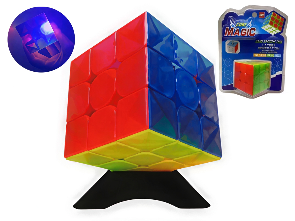 Кубик Рубика со световым эффектом Magic Cube 3x3, 5,6 см, светящийся, прозрачный.