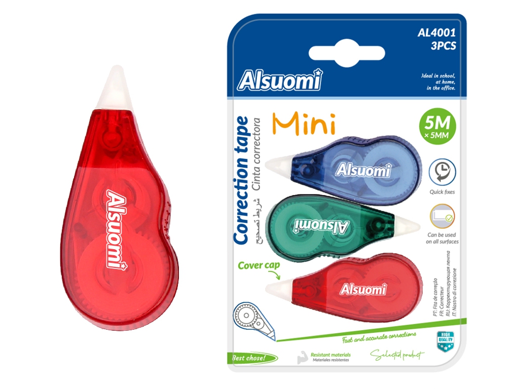 Корректор-лента Alsuomi Mini, 5 мм×5 м, набор 3 шт, разноцветные