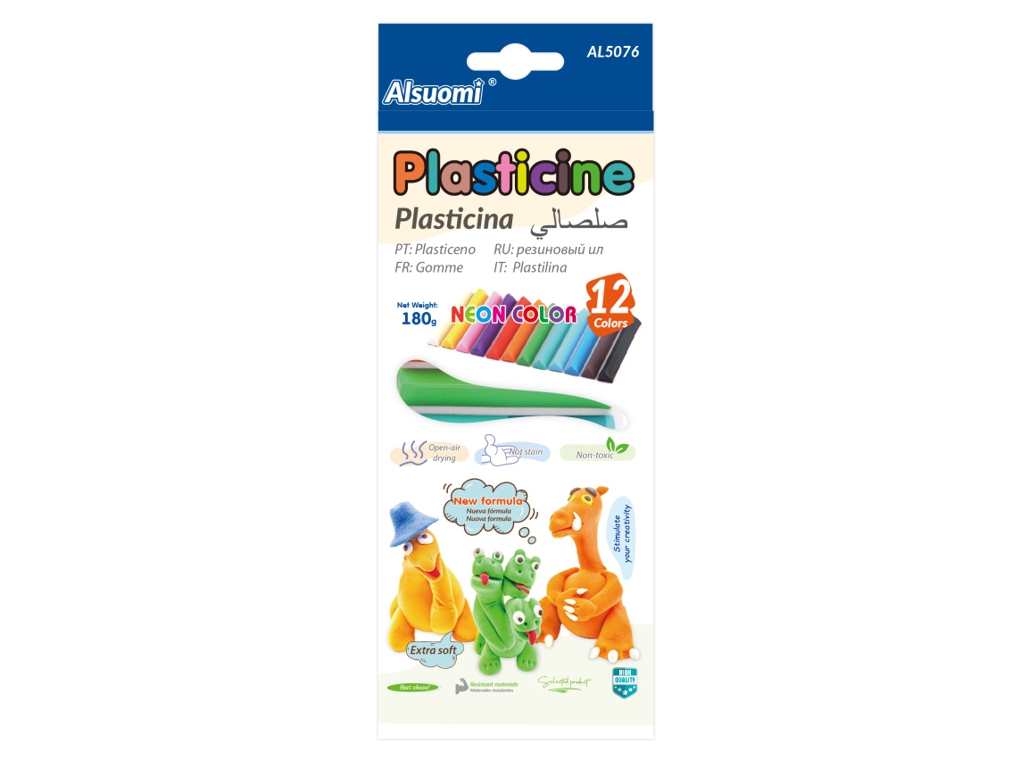 Пластилин флуоресцентный 12 цветов Plasticine, 180 г, неоновые цвета