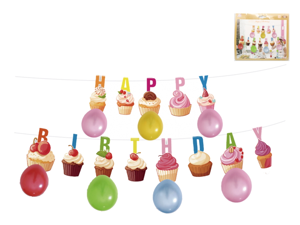 Гирлянда праздничная Happy Birthday с шариками, 3 м