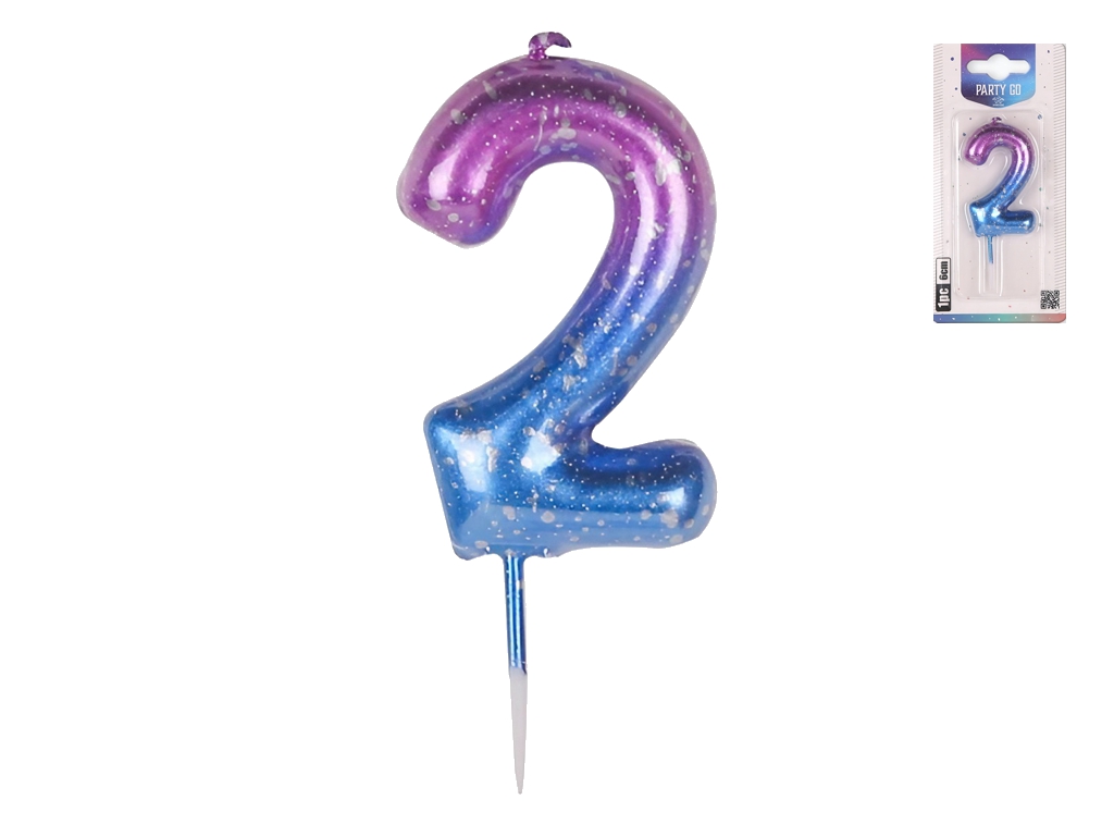 Свеча для торта цифра "2", градиентная, 6 см