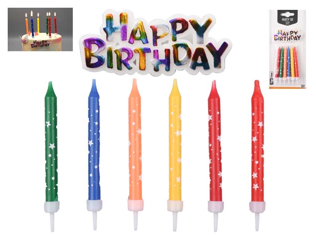 Набір свчок для торта з топінгом "Happy Birthday",  9см, 12шт