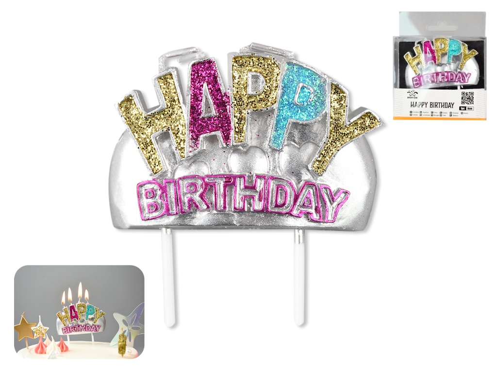 Свеча для торта "Happy Birthday", глитер, 8 см