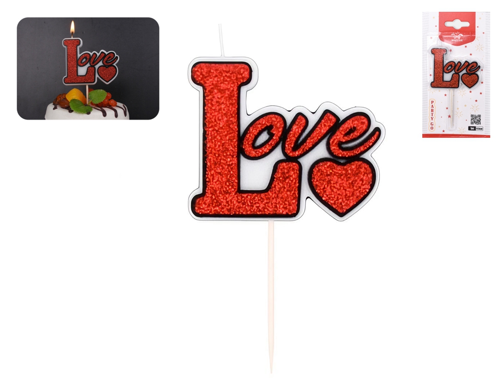 Свічка для торта “Love”, глітер, 11,5см