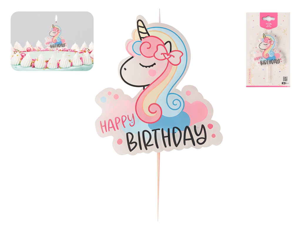 Свічка для торта Єдиноріг Happy Birthday, 13,5см