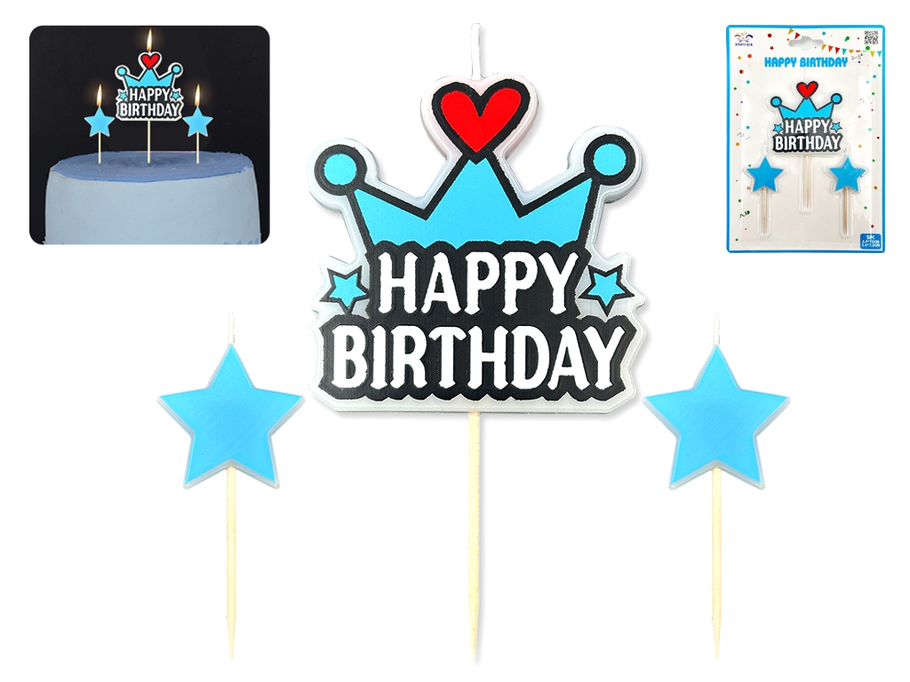 Набір свічок для торта "Happy Birthday", 3 шт