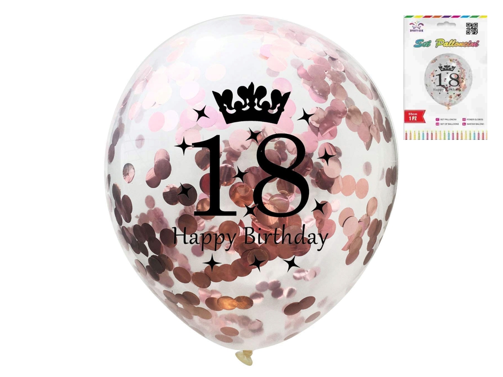 Воздушный шарик с конфетти "18 Happy Birthday", 55см, 1 шт