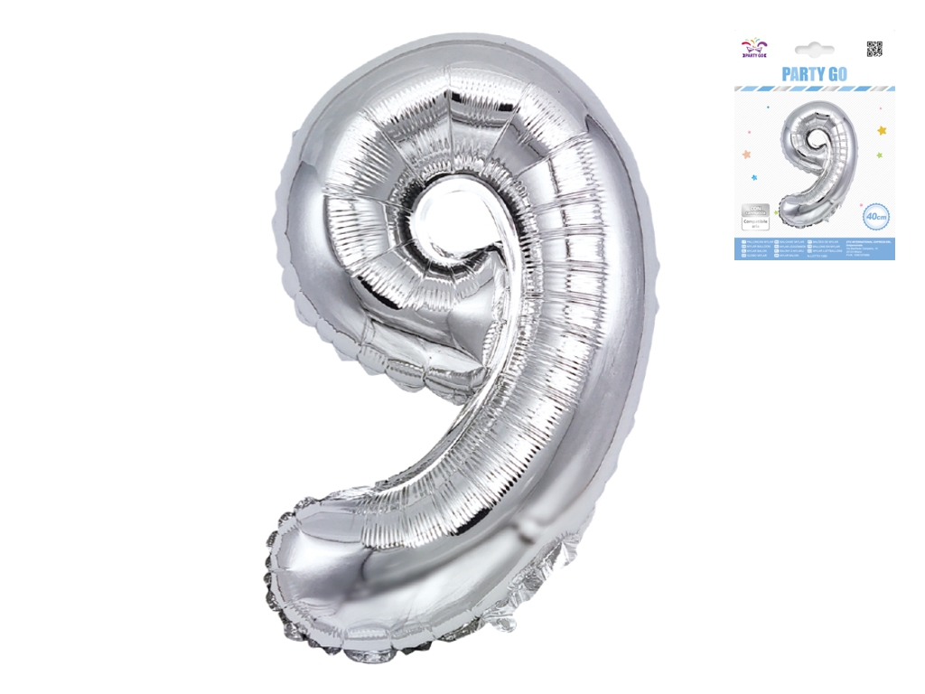 Шар фольгированный 9 Party Go 40 см, самодержащаяся форма, серебряный
