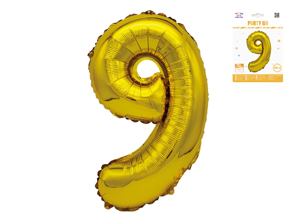 Шар фольгированный 9 Party Go 40 см, самодержащаяся форма, золотой