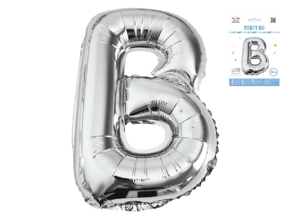 Шар фольгированная буква B Party Go 40 см, самодержащаяся форма, серебряная