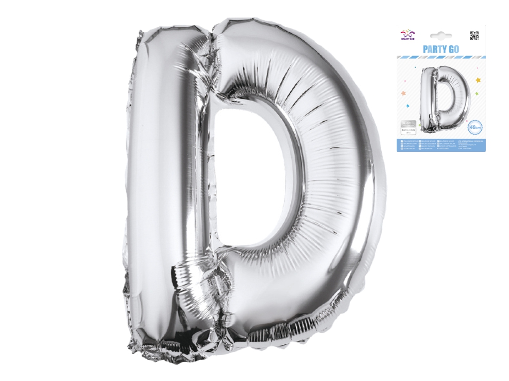 Шар фольгированная буква D Party Go 40 см, самодержащаяся форма, серебряная