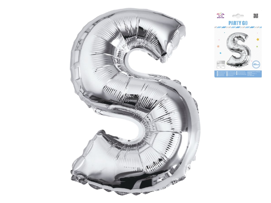 Шар фольгированная буква S Party Go, 40 см, серебряный