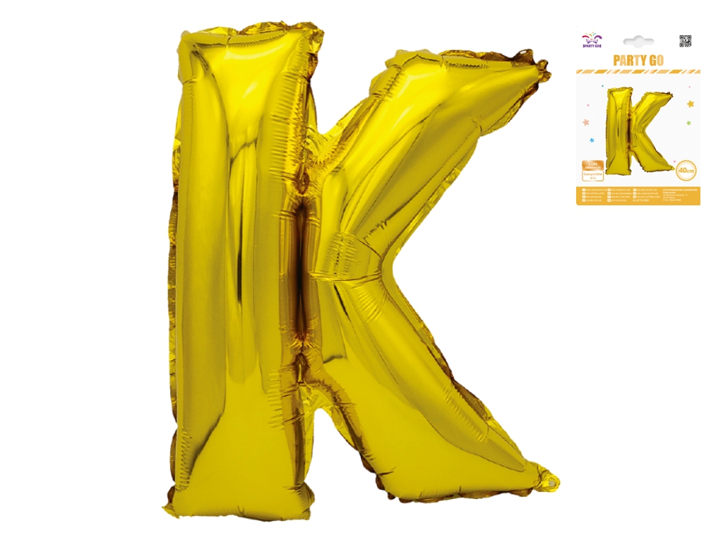 Шар фольгированная буква K Party Go, 40 см, золотой
