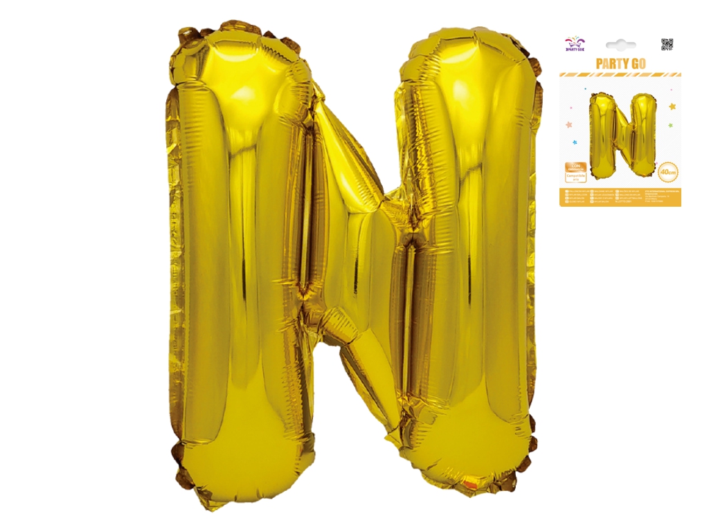 Шар фольгированная буква N Party Go, 40 см, золотая