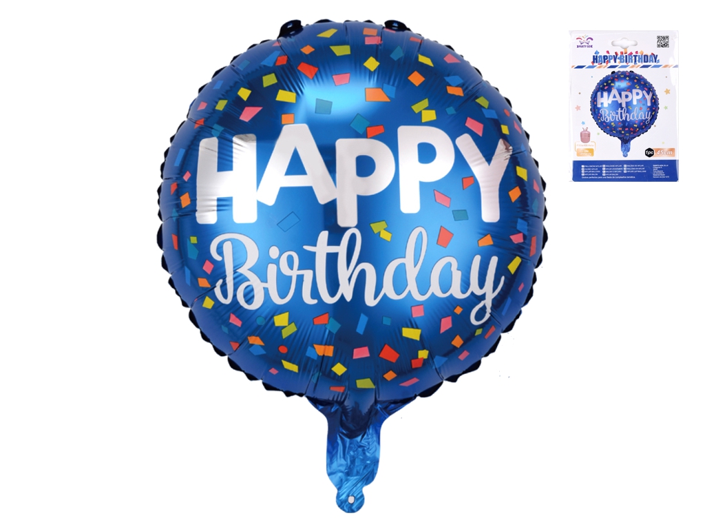 Шарик фольгированный круглый Happy Birthday, 45 см
