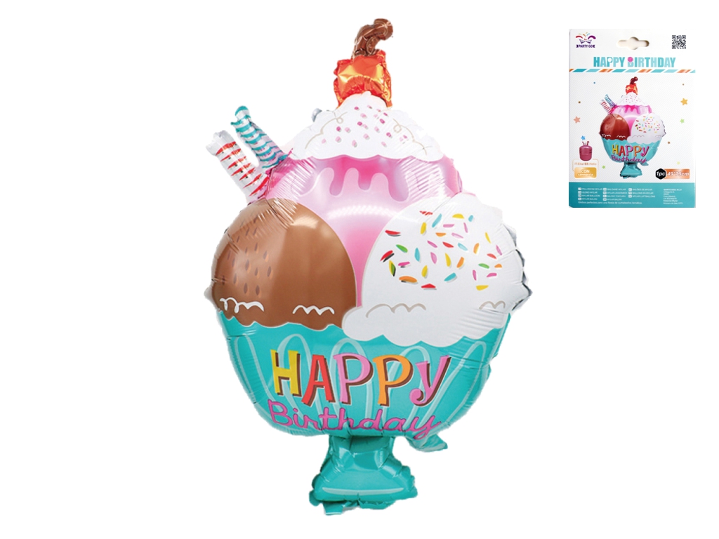 Шар фольгированный Стаканчик мороженого Happy Birthday, 49×79 см