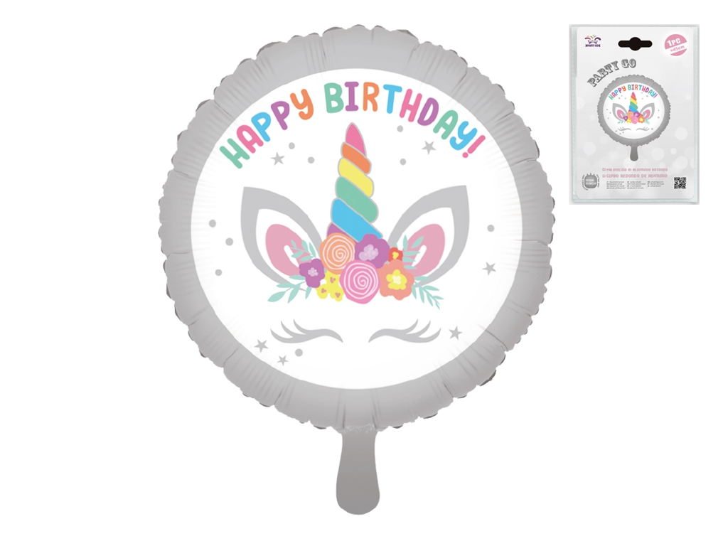 Фольгированный воздушный шарик Happy Birthday - Единорог, 45 см