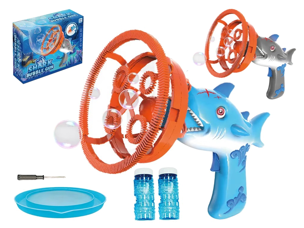 Пистолет для мыльных пузырей Shark Bubble Gun 25 см, светящийся, с аккумулятором, 2 вида