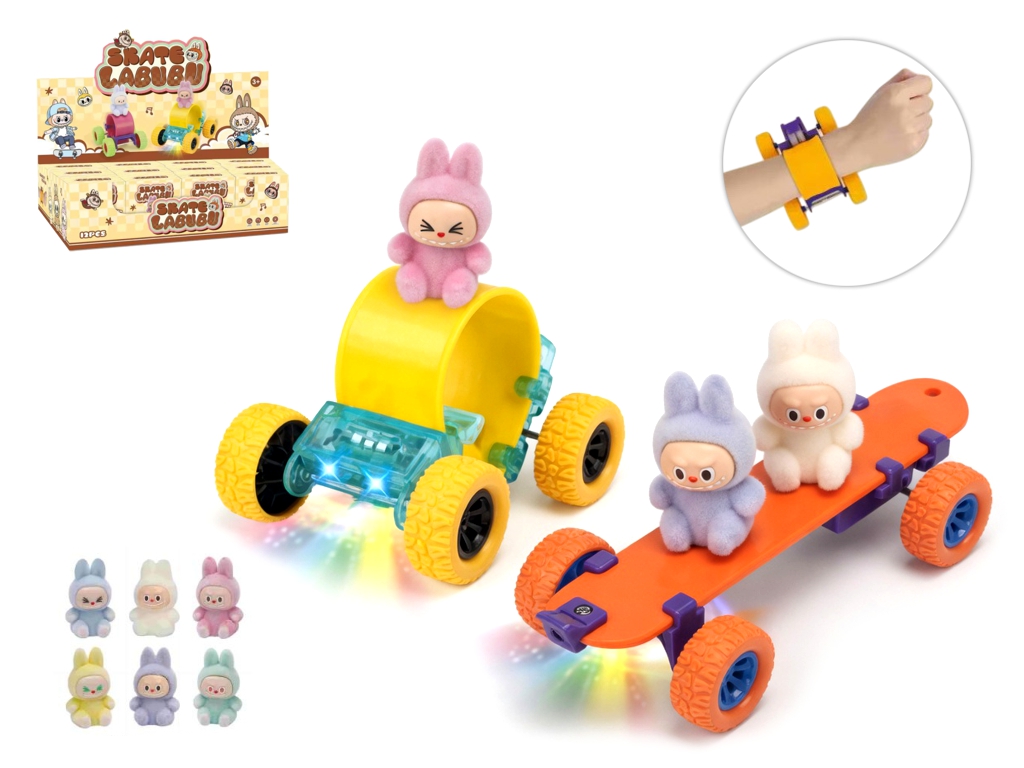 Игрушка браслет Labubu на скейте, инерционная, на батарейках