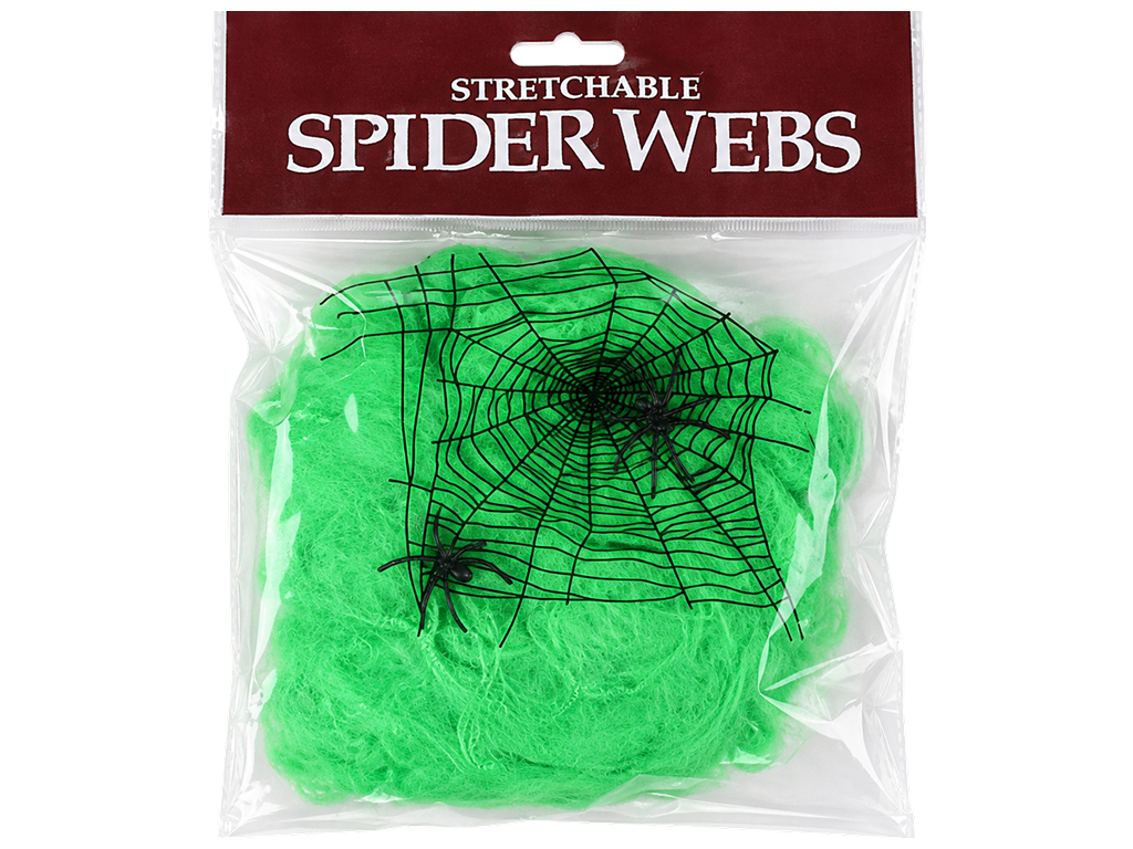 Декоративная паутина с 6 пауками, зеленая, 100гр
