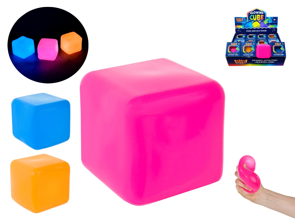 Іграшка-антистрес Сквиш Glowing Cube, флуоресцентний, мікс кольорів