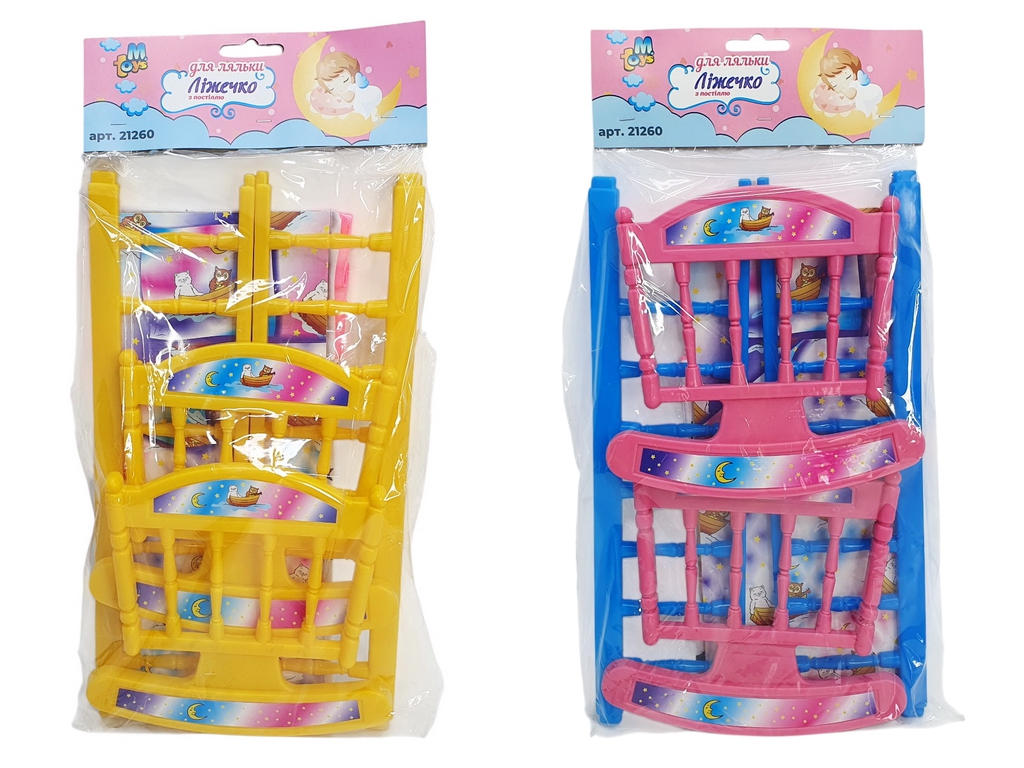 Кроватка для куклы качели с постелью M.Toys, 21260, пластик, текстильный комплект