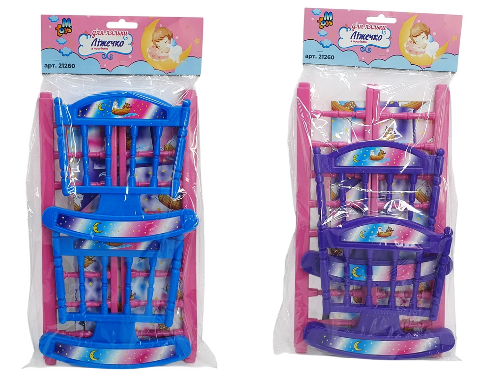Кроватка для куклы качели с постелью M.Toys, 21260, пластик, текстильный комплект