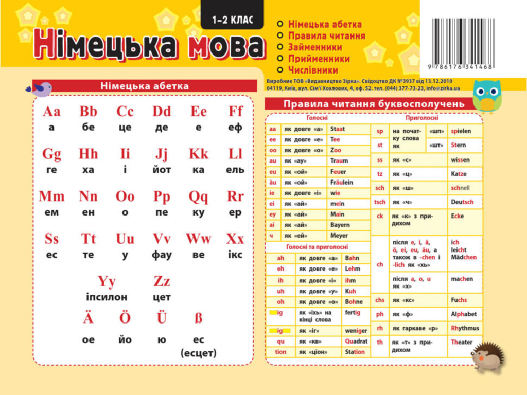 Купить Картонная подсказка. Немецкий язык 1 класс. ZIRKA 109265 недорого