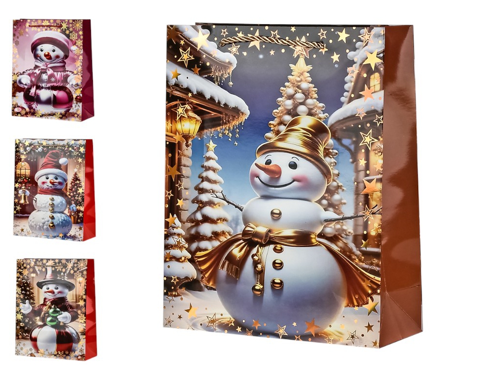 Пакет новорічний паперовий L Snowman 31х42х12см, R33006-L