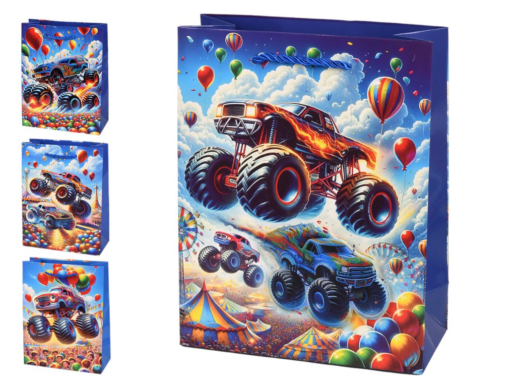 Пакет подарунковий паперовий S Monster truck 3D, 18х23х8см