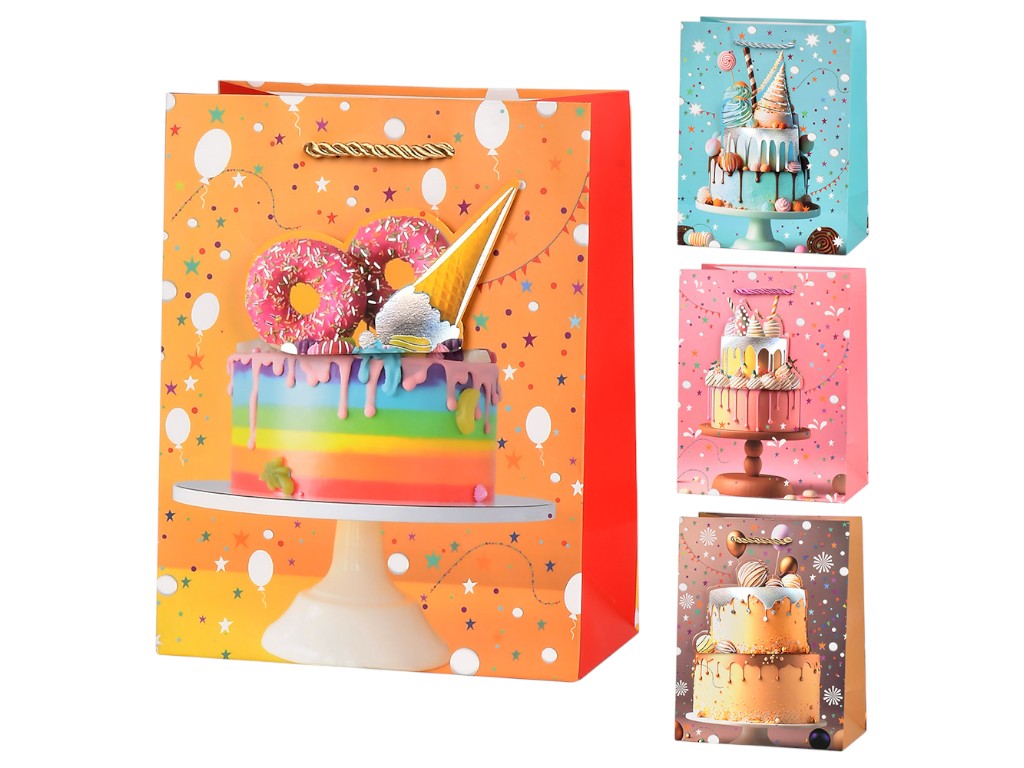 Пакет подарочный бумажный S "Birthday cake 3D" 18х23х10см, R33235-S