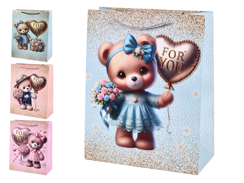 Пакет подарунковий паперовий For You, 26×32×12 см, мікс видів
