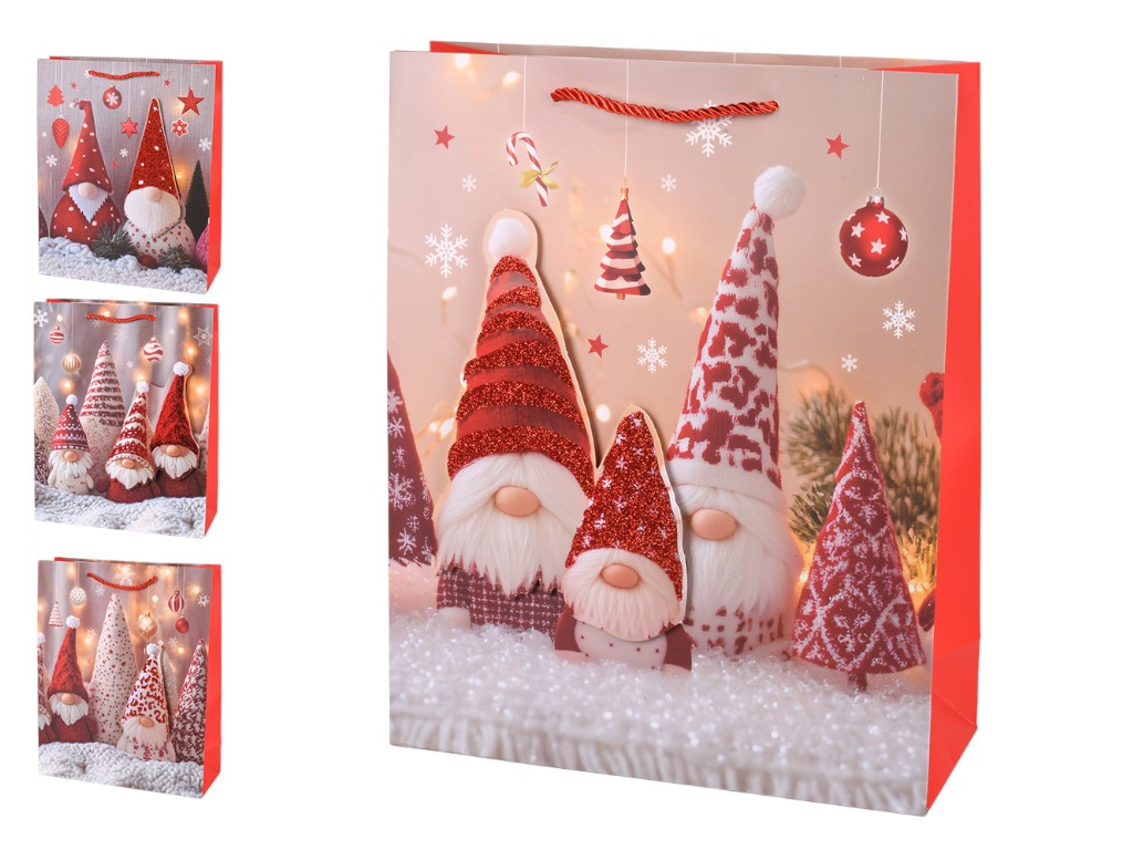 Пакет новорічний паперовий L Gnomes 3D 31х40х12см, R34486-L