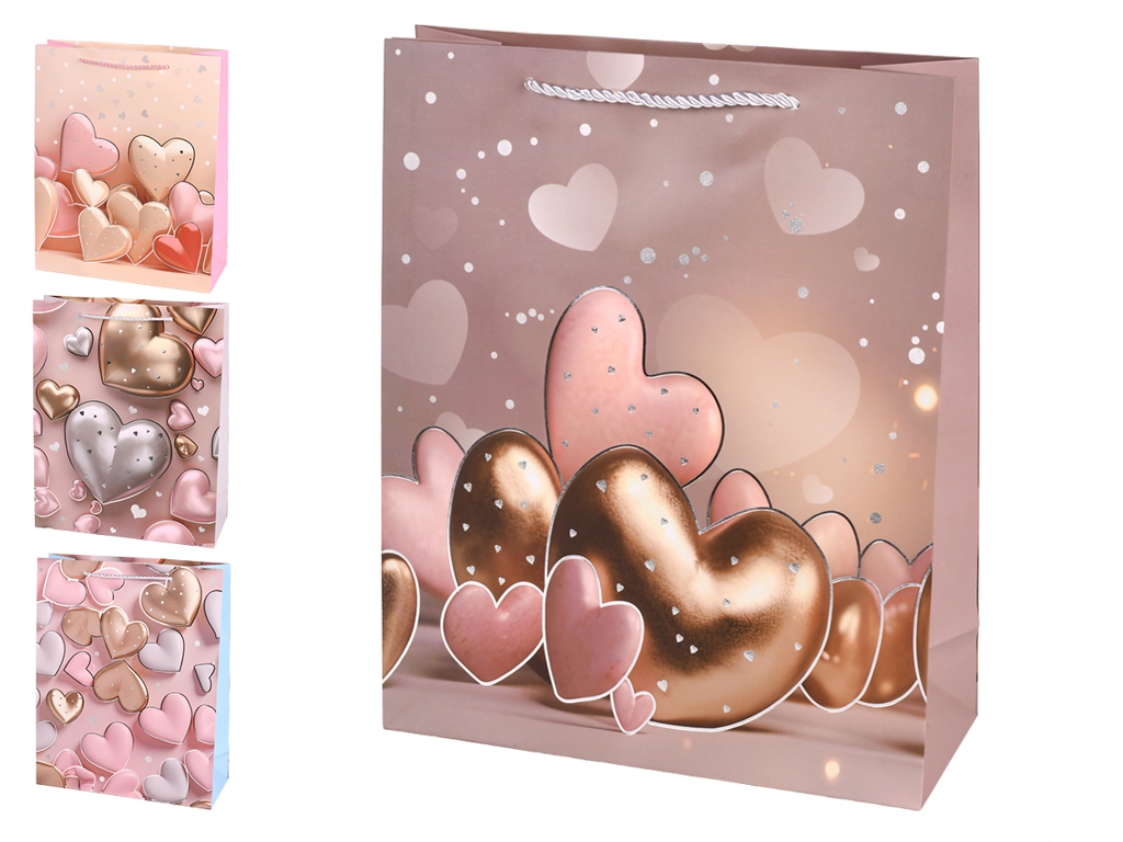 Пакет подарунковий паперовий Hearts, 18х23х10см, мікс видів